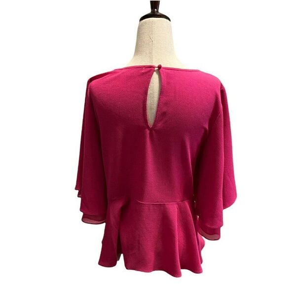 Gibson & Latimer Top Women XS Flowy Blouse Keyhole Layered Sleeve Peplum Bottom - Picture 4 of 7